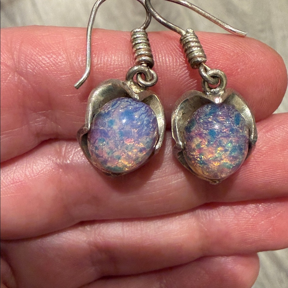Taxco Mexican Sterling Silver Pink Opal Earrings - Picture 5 of 5